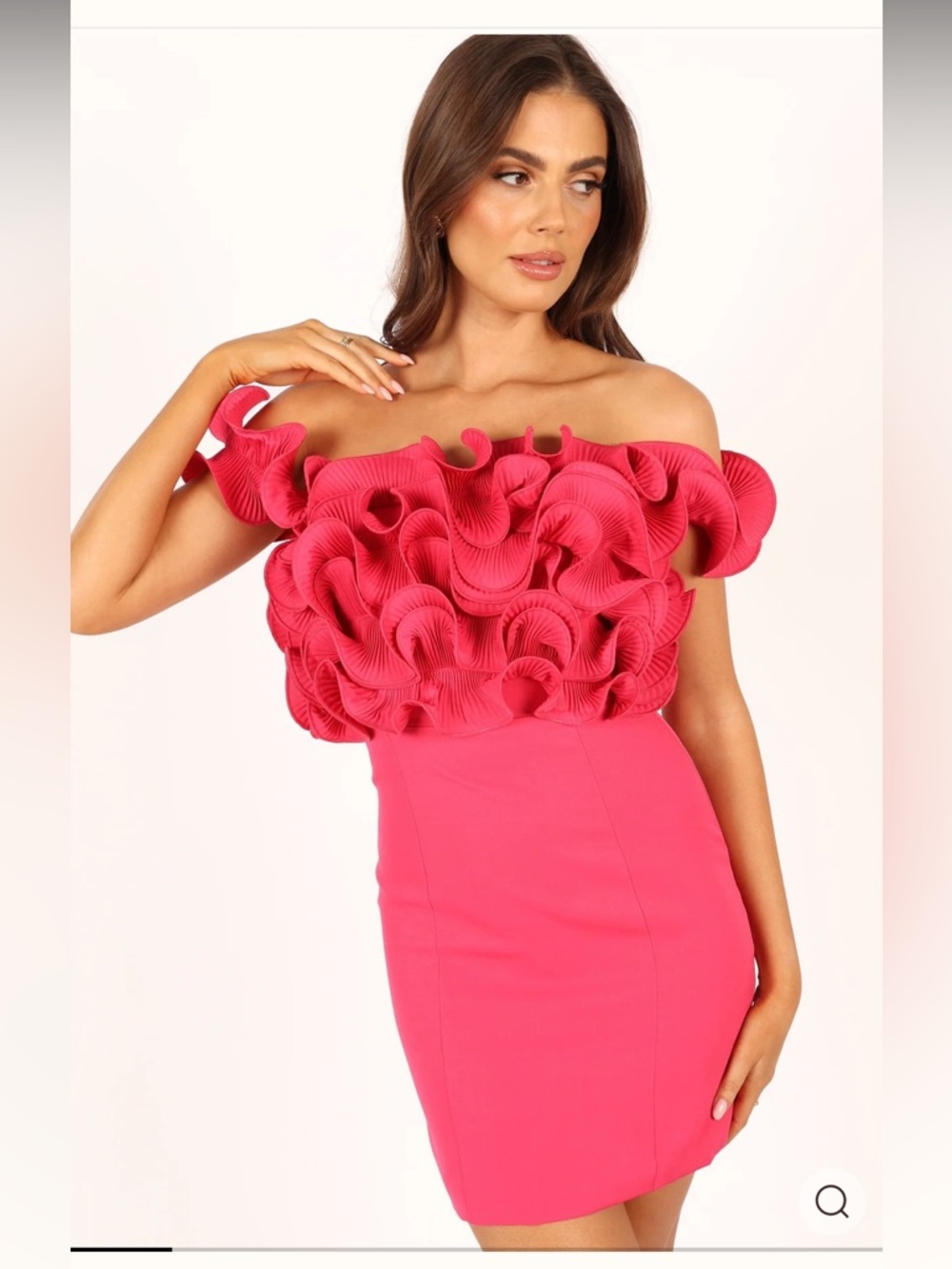 Glam Strapless Rose Ruffle Mini Dress Small